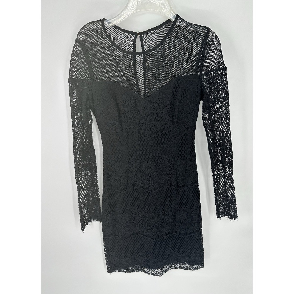 Women's Black Guess (XS-S) Crochet, Lace Lined Dress-worn Once Size 0 Fishnet